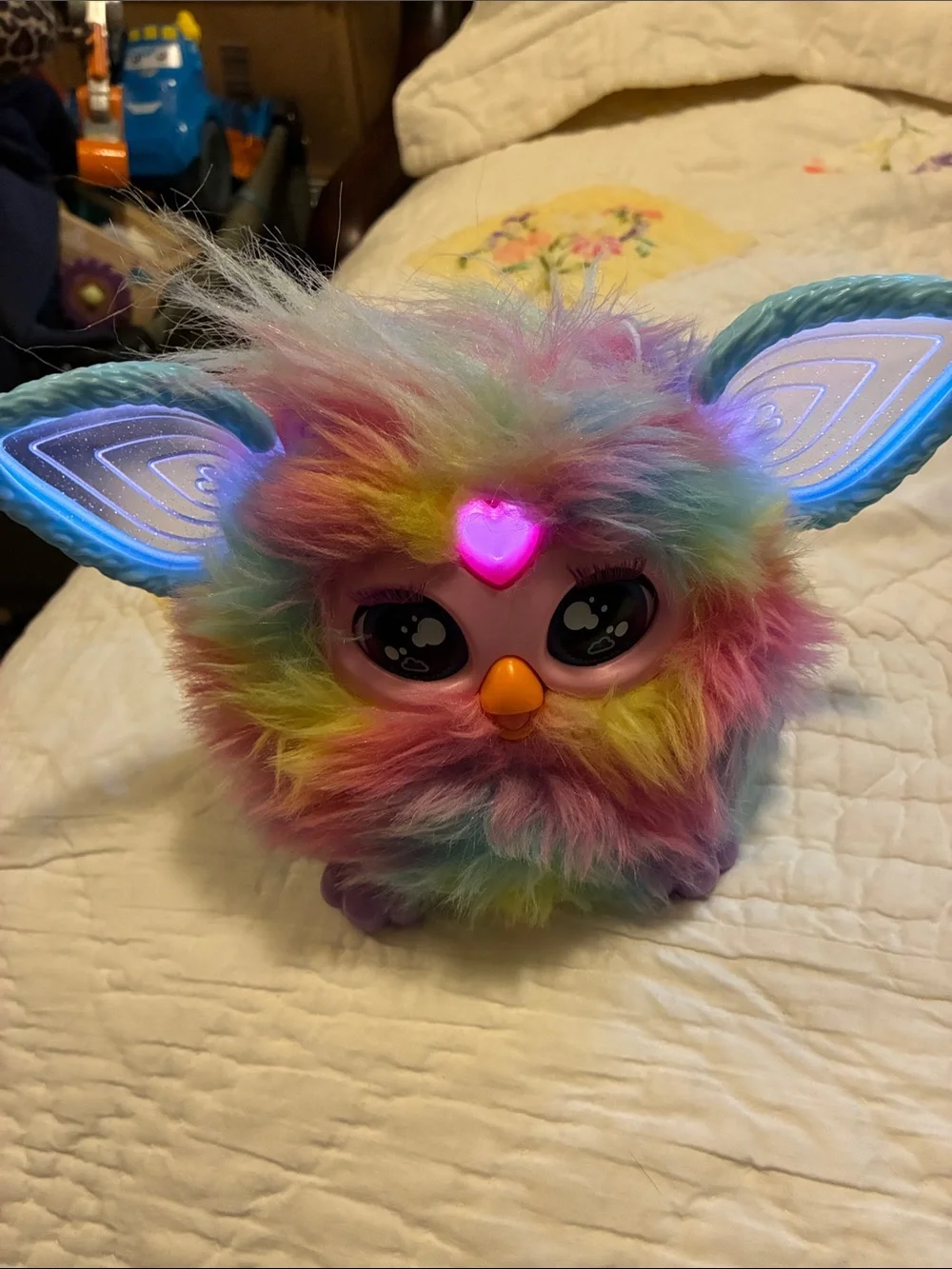 Interactive Rainbow Plush Bird Toy with Light-Up Heart and Ears